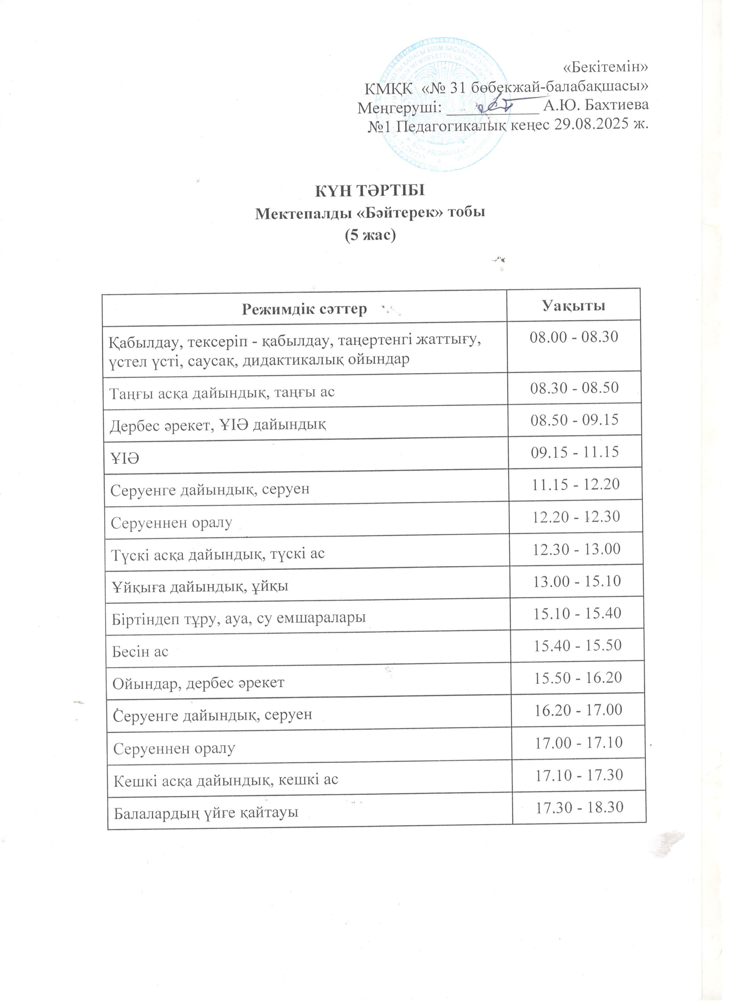 Күн тәртібі 2025-2026